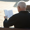 A Man Reading a Book Outdoors